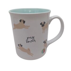 Fringe Studio Pug Lover Ceramic Coffee Mug White Blue Interior Dog Print Cup